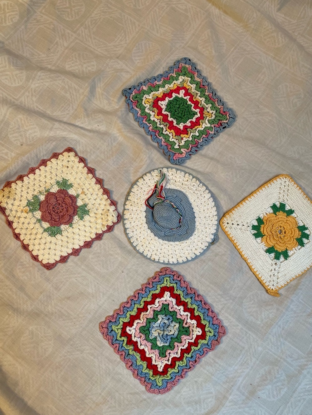 Vintage crochet potholders or trivets